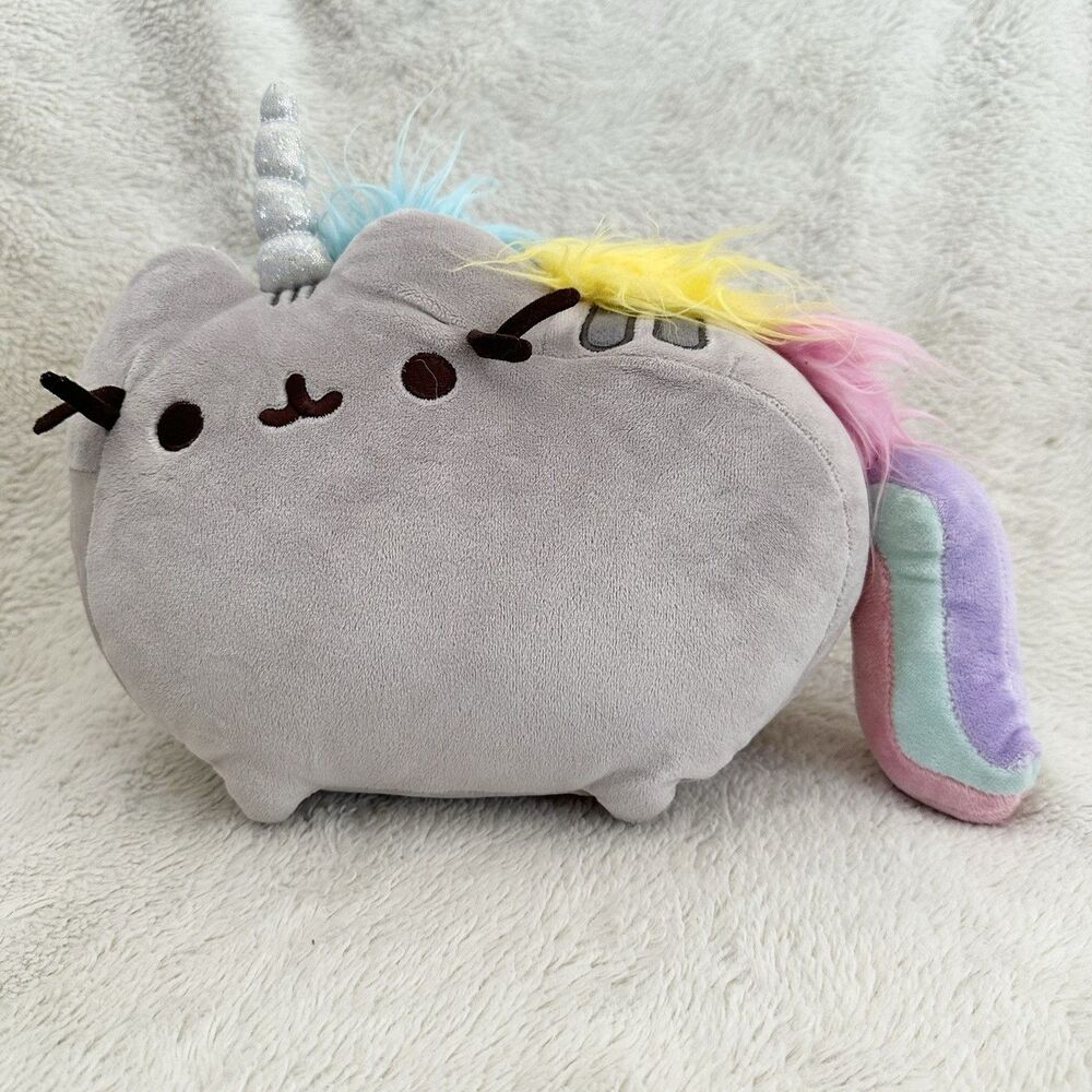 Gund Pusheen Cat Pusheenicorn Unicorn Plush Stuffed Animal 13” Grey Rainbow